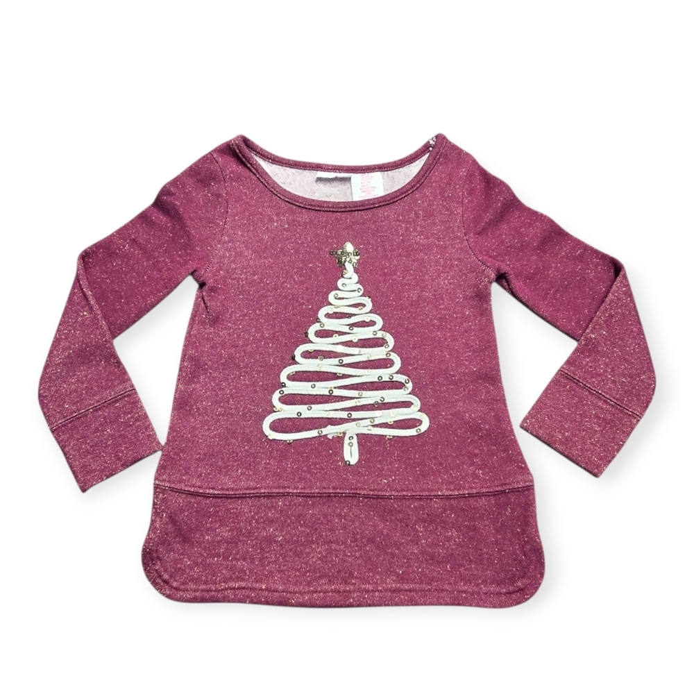 Cute And Cozy Kids Pink Glitter Christmas Tree Sweatshirt